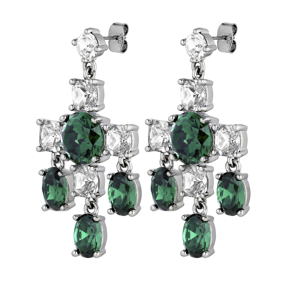 Dyrberg Kern Leonora Silver Earrings - Emerald Green/Crystal